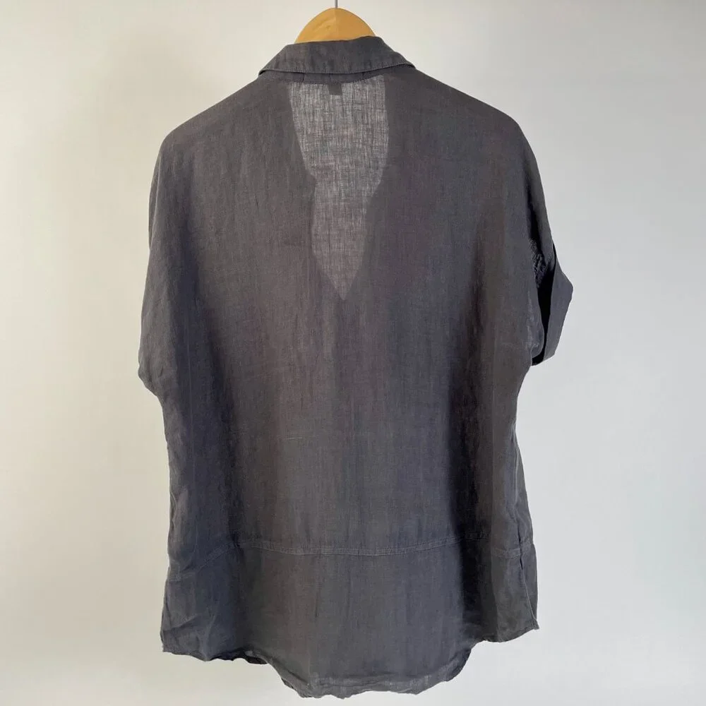 Cloth & Stone 100% Linen Short Sleeve Button Up Shirt, Stone Grey, Size M - Picture 5 of 8